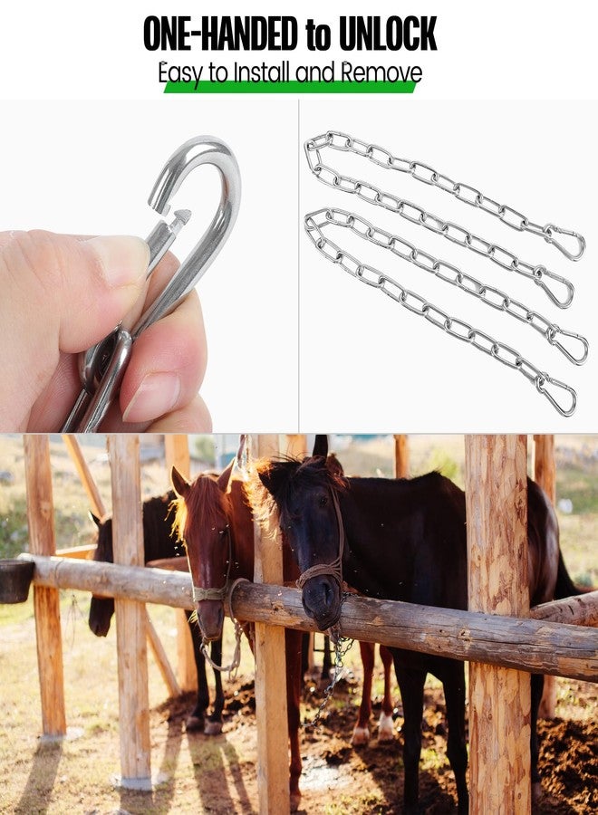 Urkupoo 2 Pack Outdoor Gate Chain Lock with 4 Carabiners, Adjustable 5/32 x 28 Inch Security Gate Latch Chain, One Handed Operate Gate Chain for Fence Garden Yard Farm Barn, Silver - Image 4